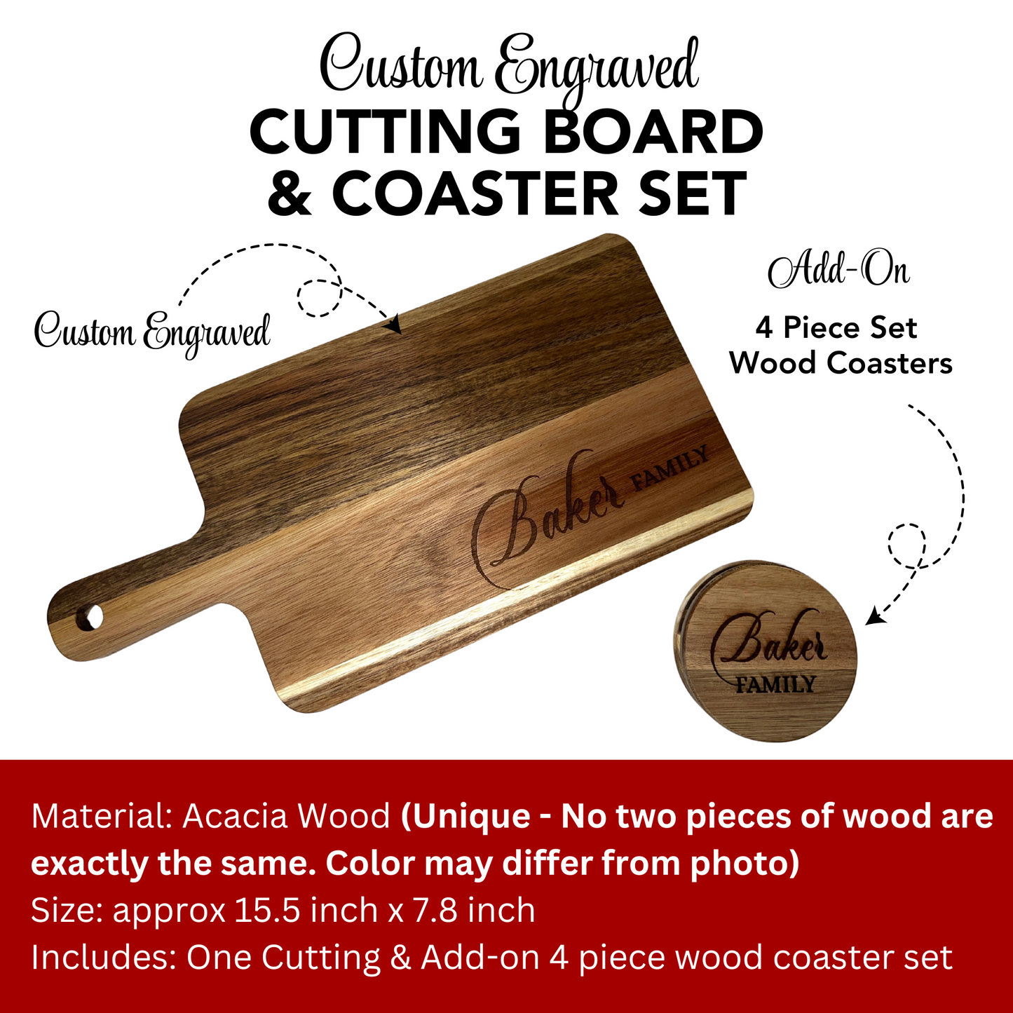 Engraved Cutting Board & Coaster Set
