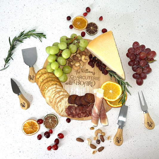 Engraved Charcuterie Board + Utensils