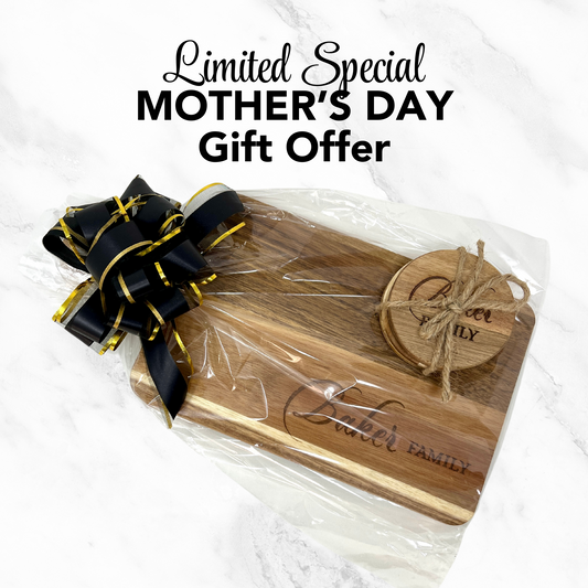 Engraved Cutting Board & Coaster Set