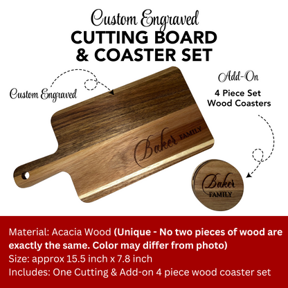 Engraved Cutting Board & Coaster Set