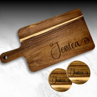 Engraved Cutting Board & Coaster Set
