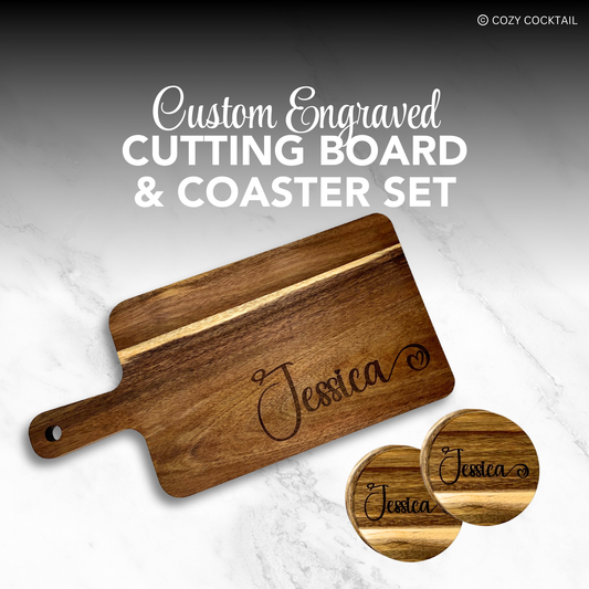 Engraved Cutting Board & Coaster Set