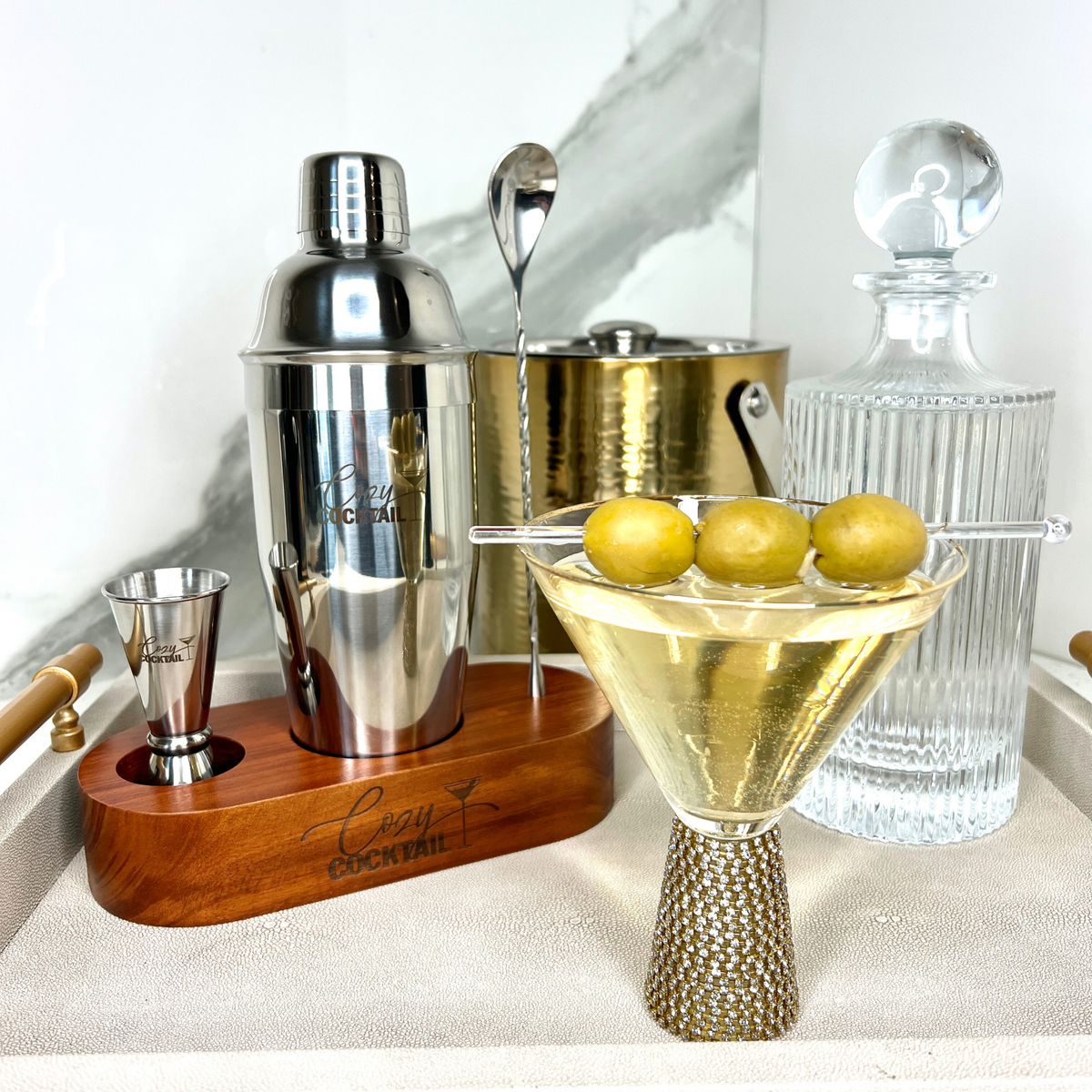 Engraved Luxury Cocktail Shaker Wood Set
