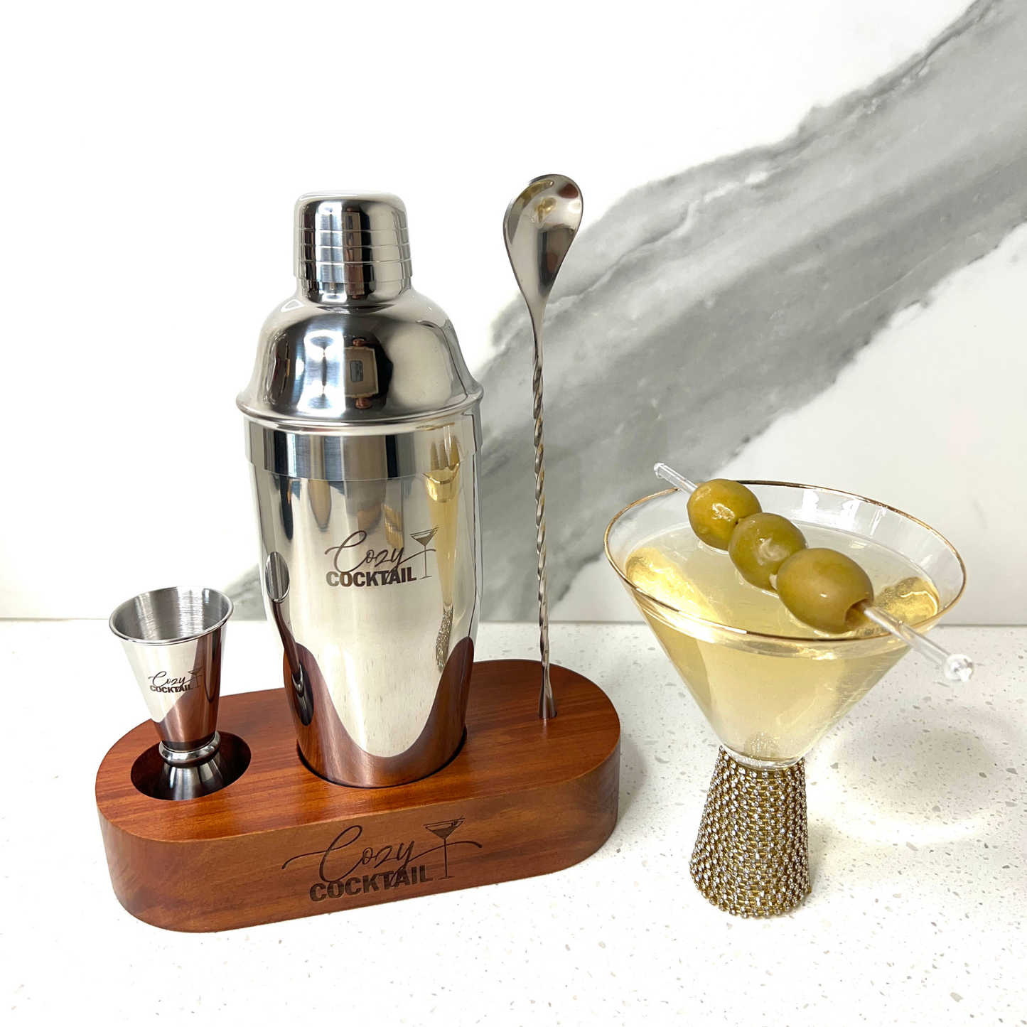 Engraved Luxury Cocktail Shaker Wood Set