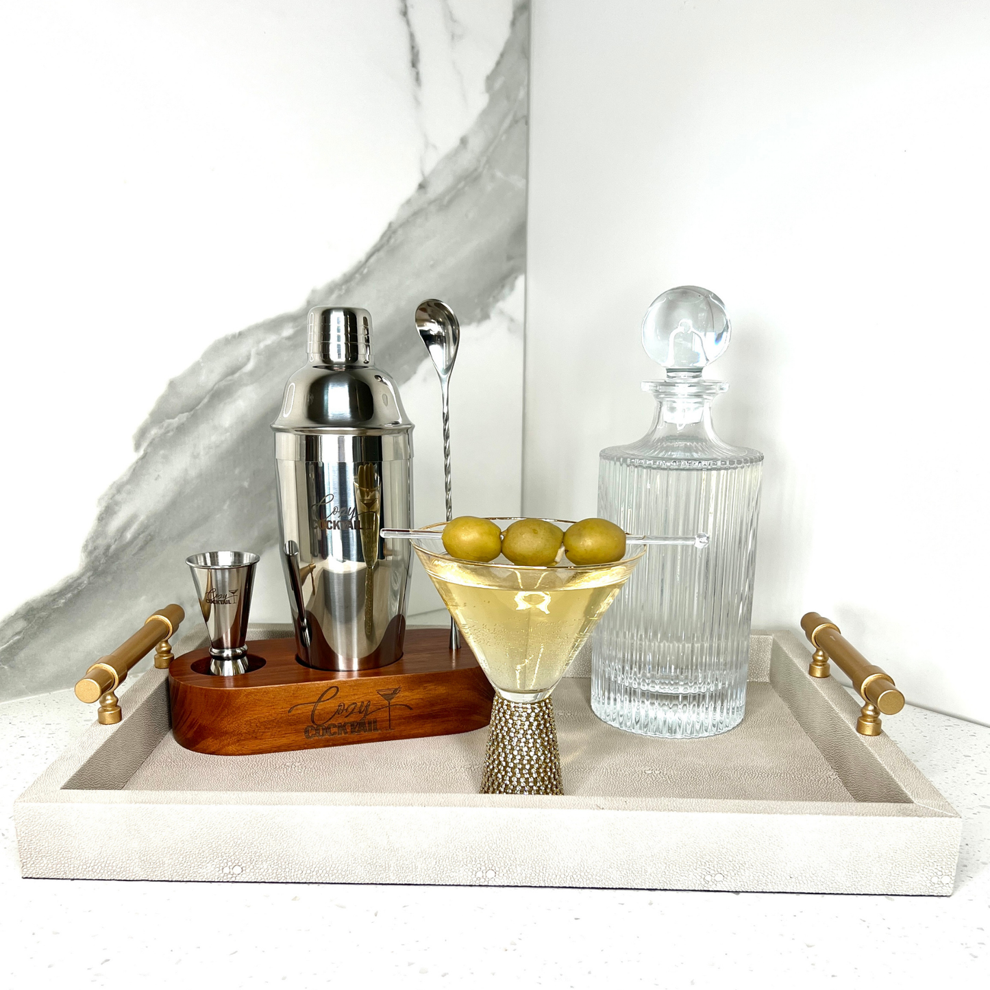 Engraved Luxury Cocktail Shaker Wood Set